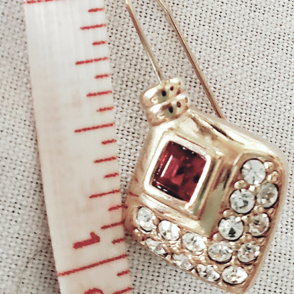 Swarovski Crystal  Earrings Medium Red. Bling. Pierced. With black bag.